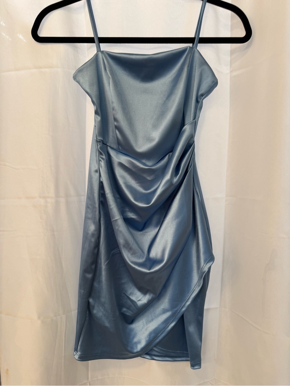 Windsor Satin Draped Mini Dress in Light Blue